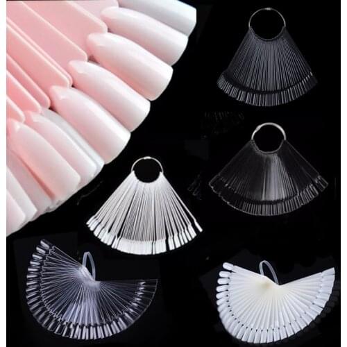 Color Card False Nail Tips Fan Transparent White Fake Nail Tips Nail Art Practice Display Design Tools