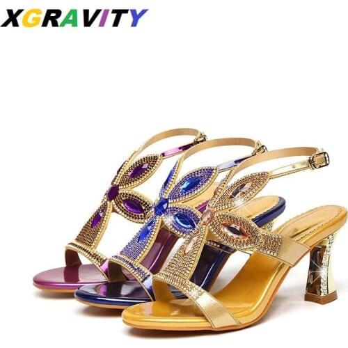 D028 Xgravity New Fashion High Heel Summer Shoes Elegant Rhinestone Ladies High Heels Sexy Open Toe Sandals Fashion Evening Shoe