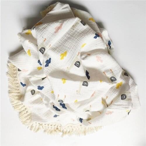 P31B Baby Tassel Swaddle Wrap Pure Cotton Muslin Receiving Blanket Photography Props