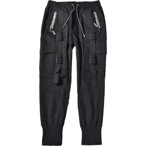Black cargo joggers pants for men Multi pockets Loose Elastic waist 95% cotton