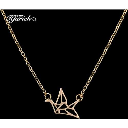 Hfarich Chinese Style Elegant Origami Thousand Paper Crane Necklace Women Long Chain Woman Pendant Necklaces Jewelry Accessories