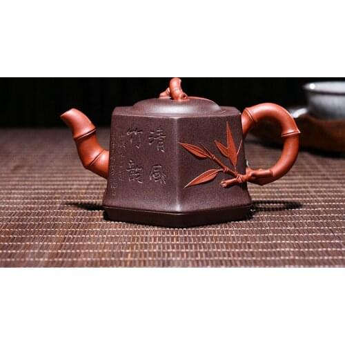 Quality goods by manual undressed ore purple clay double color six penghu-glance bamboo kung fu tea set the teapot