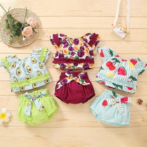 Little Girl’s 2 Pieces Kids Suit Set, Girls Fruit Print O-Neck Short Sleeve Pullover+ Short Pants for Summer, 3-18 Months