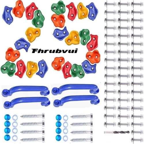 25 Pcs Colourful Rock Climbing Holds with Green Auxiliary Handles, Indoor Outdoor Playground Wooden Play Set Toy Accessory