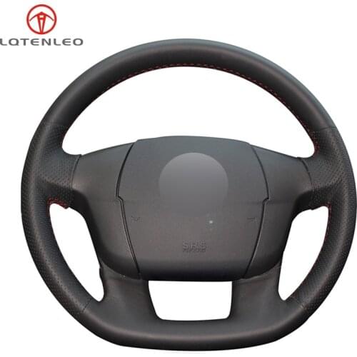 LQTENLEO Black Genuine Leather Sew Car Steering Wheel Cover For Citroen C4 C4L C4 L New C4 (No multi-function button)
