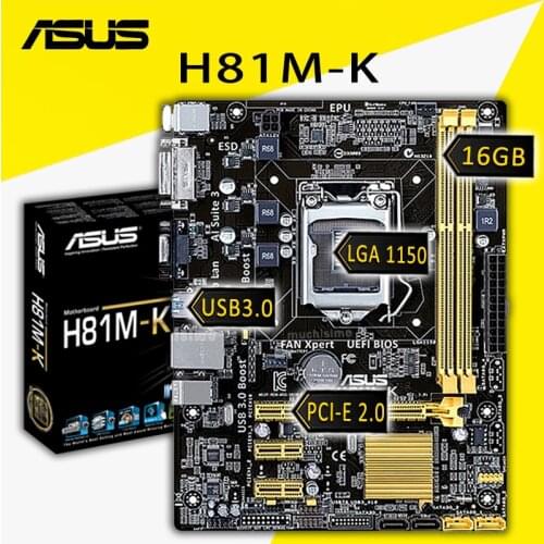 LGA 1150 Asus H81M-K Motherboard i7 i5 i3 DDR3 16GB PCI-E 2.0 Support i7 i5 i3 CPU USB3.0 DVI VGA Intel H81 Placa-mãe 1150 New