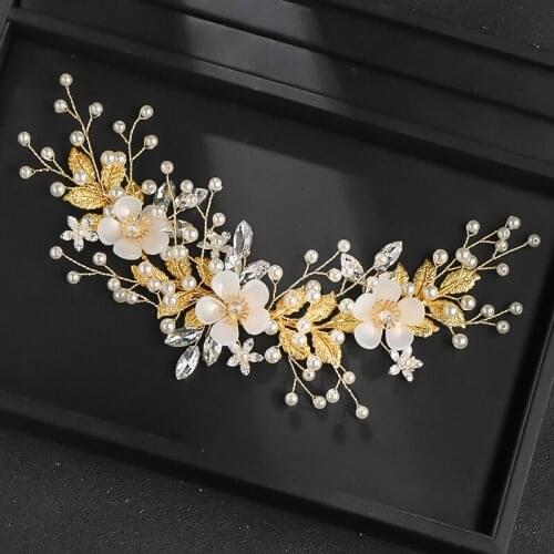 Trendy Pearl Crystal Wedding Bridal Headbands Handmade Women Jewelry Gold Hairbands Hair Accessories Party Pageants