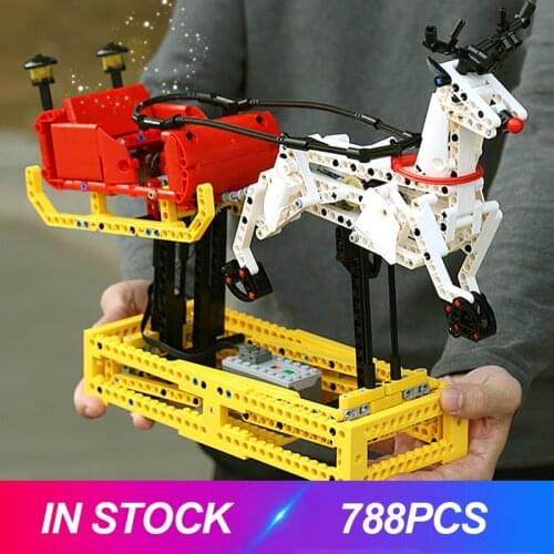 Mould King 10010 The Christmas Santa Reindeer Sleigh Building Blocks Bricks Kids Educational Toy Christmas Gift