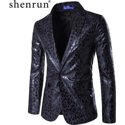 Shenrun Men Blazes Spring Autumn Suit Jacket Leopard Print White Black Fashion Slim Fit Casual Jackets Stage Costume Singer Host