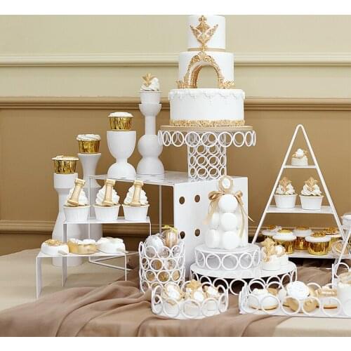 White Metal Dessert Cake Cupcake Stands Set for Kids Baby Shower Birthday Wedding Christmas Party Dessert Tray Bakeware