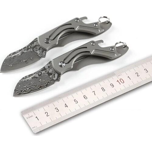 New style The titanium handle Pure manual Damascus knife Pattern steel folding knife outdoor tools Mini key knife