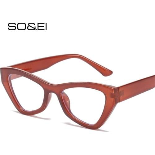 SO&EI Retro Cat Eye Women Glasses Frame Clear Anti-Blu-Ray Lens Eyewear Fashion Men Optical Pink Leopard Frame Computer Goggles