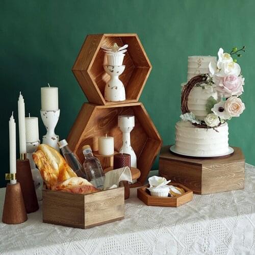 SWEETGO Wood hexagon tray cupcake dessert racks cake stand home decoration Nordic Fores wedding props tools party supplier