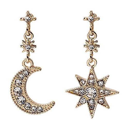 Shiny Cubic Zircon Star and Moon Earring Gold Color Hoop Earrings for Women Girls High Quality Daily Fine Jewelry 2021 New Trend