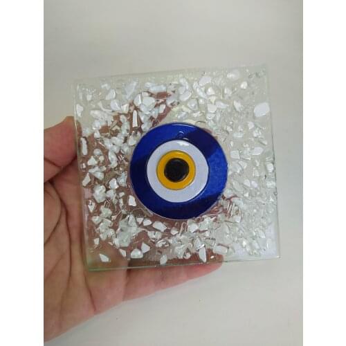 Evil Eye Glass Tile 10*10 cm Fused Glass Art Turkish Handmade Special Design Home Decor Made in Turkey