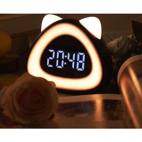 LED Electric Alarm Clock Digital Snooze Table Clock With Night Light Childrens Electronic Thermometer Timer Small Cat Alarm Clo