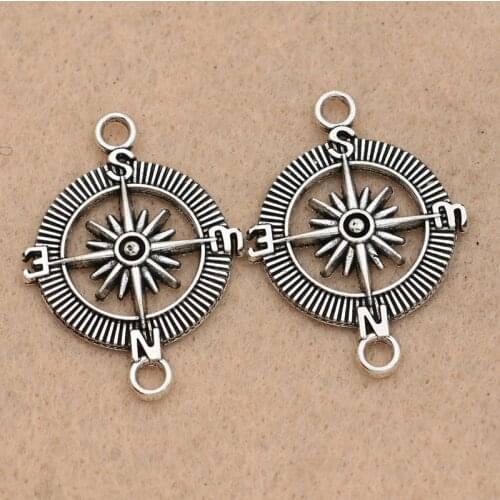 Tibetan Silver Plated Compass Connector for Jewelry Making Bracelet Necklace Jewelry Accessories DIY 25mm
