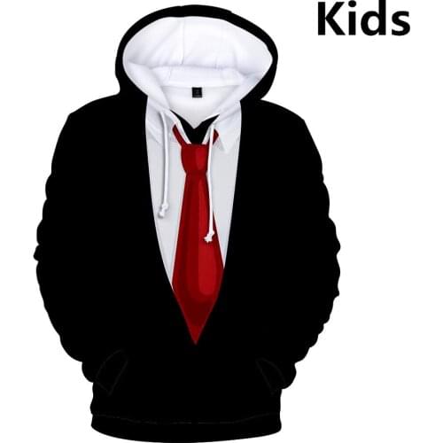 3 To 13 Years Kids Hoodies Fake Suit Tie 3D Printed Hoodie Sweatshirt Boys Girls Long Sleeve Jacket Coat Children Clothes