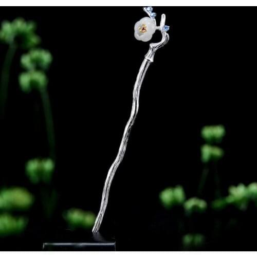 Artificial Crystal 925 Sterling Silver Hair Stick Jade Hanfu Accessories For Women Chinese Hairpin Vintage Hair Jewelry