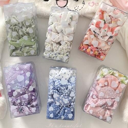 5Pcs/Pack Women Elastic Hair Bands Cute Hair Ties Gum Fruit Print Girls Silky Scrunchie Set Headwear Headband Hair Accessories