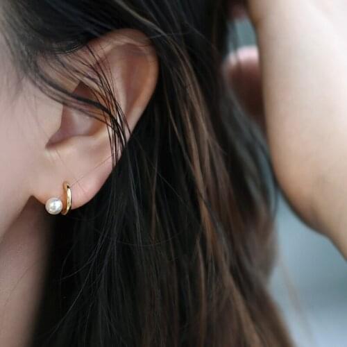 925 Sterling Silver Sweet Hollow Mini Small Pearl Geometric Stud Earrings for Women Charms Fine Jewelry