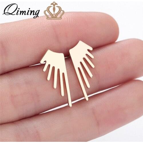QIMING 2019 New Punk Wing Earring Studs Posts Stainless Steel Female Ladies Retro Vintage Ethnic Earrings For Women Gift