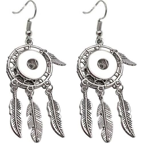 Dreamcatcher 010 trendy feather angel wing tassel dreamcatcher dangle 12mm 18mm snap button earrings for women statement earring