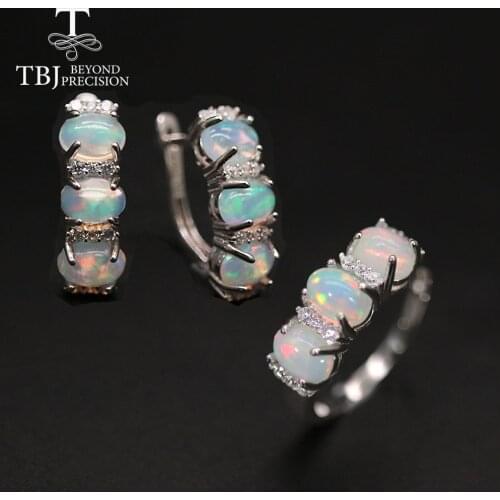Top quality opal jewelry set colorful natural Ethiopia Opal Clasp earring ring pendant oval 5*7mm 925 sterling silver jewelry