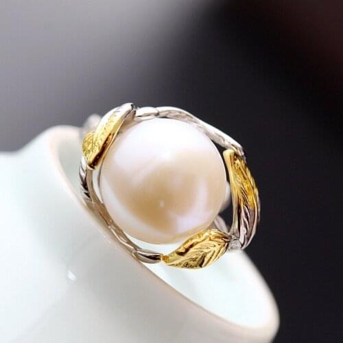 925 Sterling Silver natural pearl ring inlaid silver handmade female ring opening