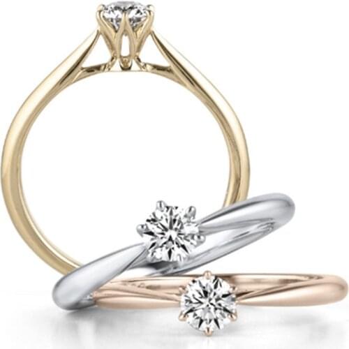 Double Fair Rings For Women Forever Classic Simple Style Six Claws Cubic Zirconia 3 Color Wedding Gift Fashion Jewelry KCR033M