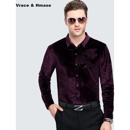 Gold velvet high-end luxury soft comfortable quality long sleeve shirt Autumn 2018 New fashion casual embossing men shirt M-XXXL