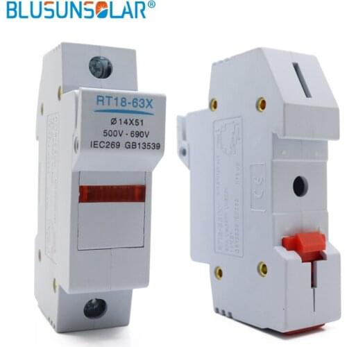 10 Sets PV Solar Fuse 500V DC 14*51Fuse, with LED Fuse Holder for Solar System Protection RT18-63X 1P