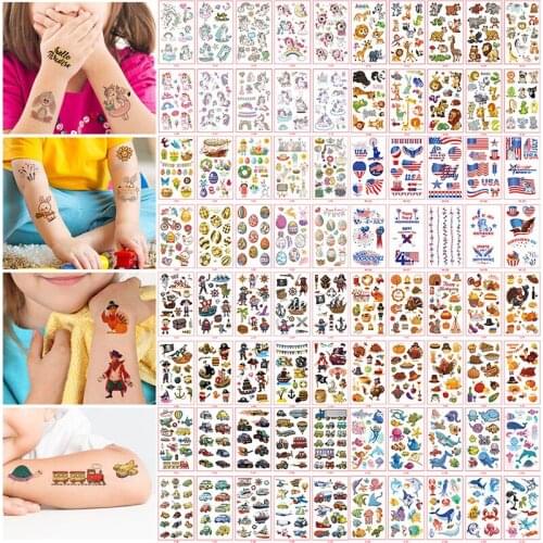 15 Sets of Children Cartoon Tattoo Stickers Series 10pcs Waterproof Sweat Animal Dinosaur Mermaid Face Temporary Tattoo Stickers