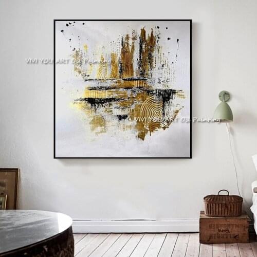 100% Hand Painted Oil Paintings on Canvas Gold Foil Abstract Painting Wall Picture for Living Room Home Decor Art No Framed