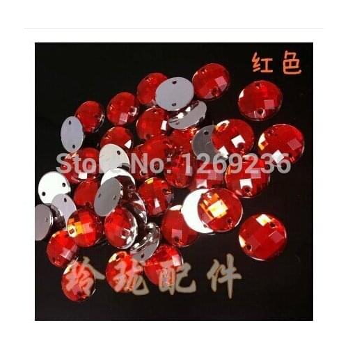 Loose beads 100pcs 12mm Round Acrylic Crystals red Colour 2 holes flatback hand sewing m032