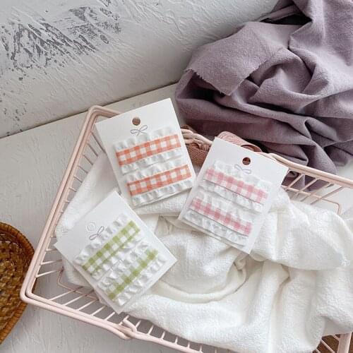 2 Pcs Korea Fashion Childrens Hairpins Sweet Girl Baby Simple Colorful Plaid Fabric Lace Square BB Clip Hair Accessories