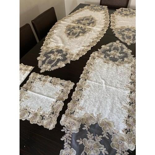 5 Parça Fransız Dantelli Kadife Salon Takımı