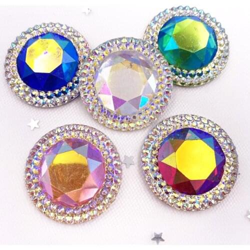 5Pcs Shiny Resin Colorful Glitter Round Gem Flatback Rhinestone 2 Hole Clothing Scrapbook Jewelry DIY Craft OF038