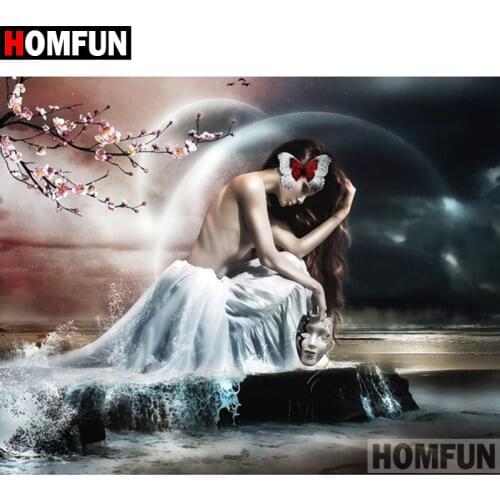 HOMFUN 5D DIY Diamond Painting Full Square/Round Drill "Mask woman" Embroidery Cross Stitch gift Home Decor Gift A09061