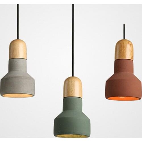 American Country Macaroon Loft Led Pendant Light Restaurant Pendant Lamp Bar Bedroom Hanglamp Cement/Wood Hanging Light Fixtures