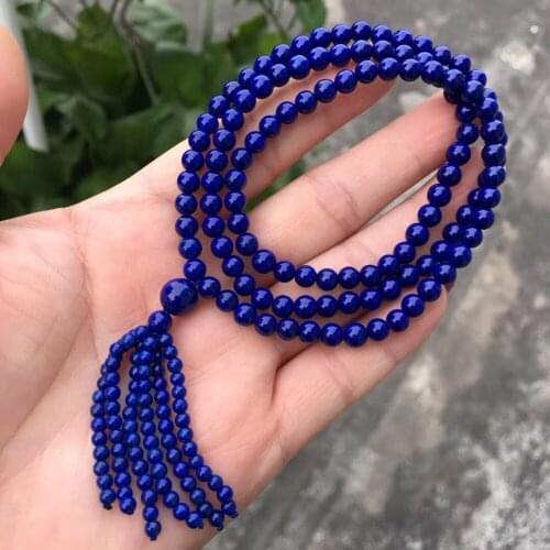 4.8mm Genuine Natural Lapis Stone 3 lapsBracelet Women Men Anniversary Love Gift Stretch Round Beads Crystal Bracelet Jewelry