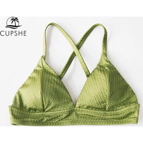 CUPSHE Green Textured Triangle Bikini Top Women Sexy Padded Bra V-neck Tank Top 2021 Girls Separate Swimwear Bathing Bra Top