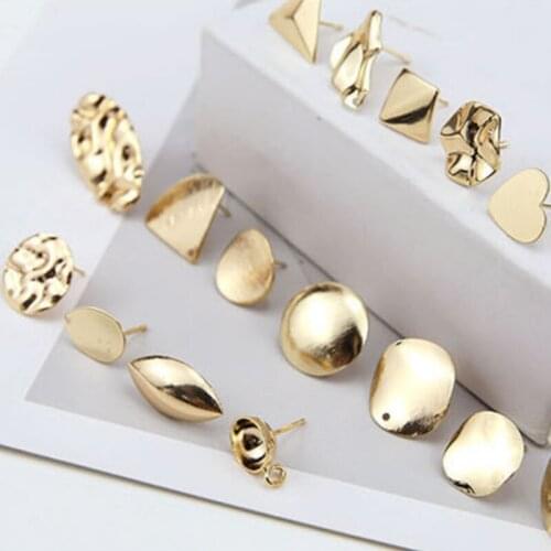 Color Retention True Gold Filled Copper Irregular Wave Oval With Hoop Stud Earrings DIY Jewelry Making Findings Accessories