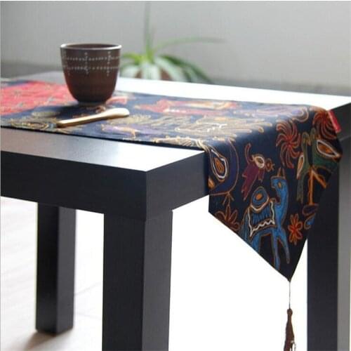 Elephant Jute Table Runner with Tassel Home Decorative Burlap Table Runner Cotton Linen Table Runners for Wedding Table Cloth