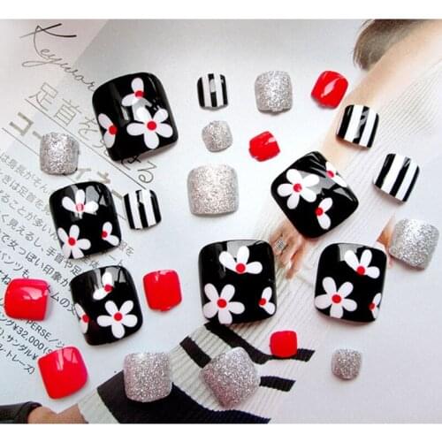 24pcs Artificial Fake Toe Nails Flower False Nail Tips For Summer Holiday J31