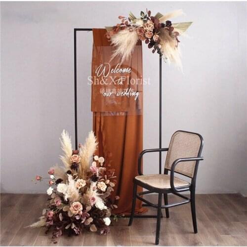 Retro Artificial Floral Rose Dried Plants Pampas Grass Fan Leaf Wedding Arch Decor Flower Arrangement Party Window Photo Props