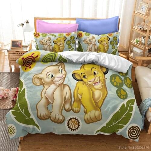 The Lion King Disney Cartoon Bedding Set Simba Nala Print Duvet Cover Set Quilt Cover Pillowcase Bedclothes for Kids Boys Girls