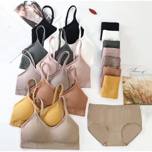 CHRLEISURE New Solid Underwear Two-Piece U-Shaped Push Up Tube Top Set Sexy Backless Comfortable Panties and Bralette Suit