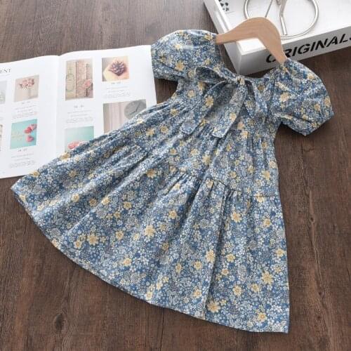 New Girls Casual Dresses Short Sleeve Baby Girl Clothing Kids Floral Party Costume Cute Toddler Girl Bowtie Summer Vestidos 2-6Y