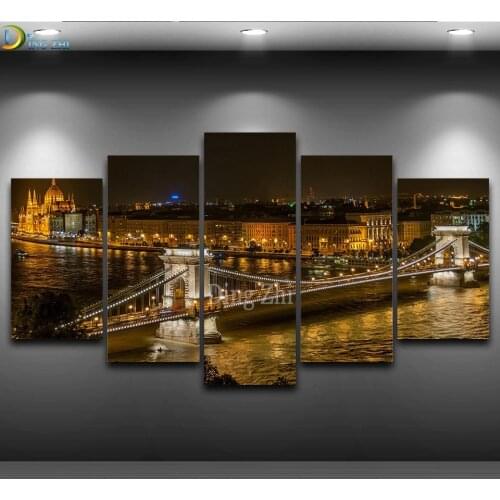 Modular Night View 5 Panel Hungary City 5D DIY Diamond Painting Cross Stitch Mosaic Embroidery The View Of The City Decor
